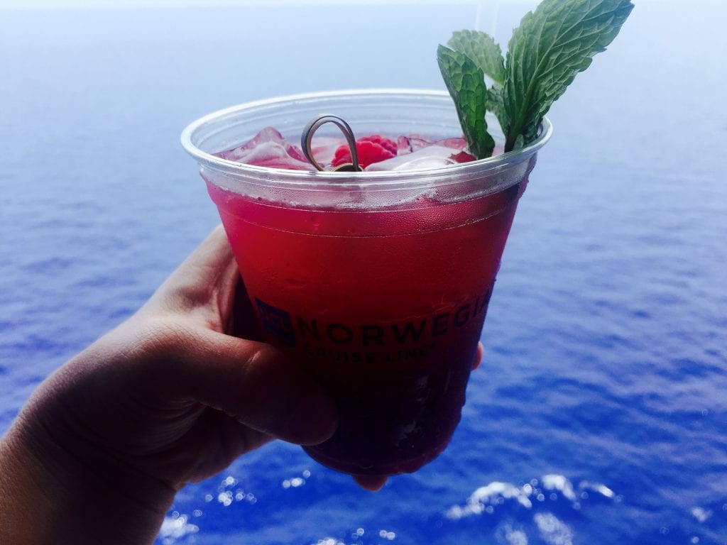 Raspberry Guava Mojito with an ocean view on the balcony of my NCL Getaway Cruise