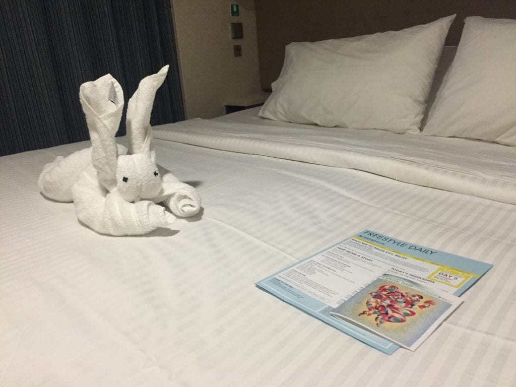 Towel bunny on a cruise boat bed