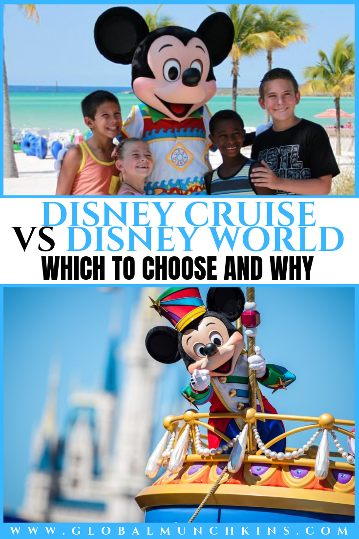 Disney Cruise vs Disney World, have you ever wondered which of the two Disney Vacations would be right for your family? Let me open your eyes to the pros and cons of both of these awesome family vacations. #disney #cruise #disneycruise #disneyworld #vacations #familyvacation #pros #cons #traveltips #travel #trip